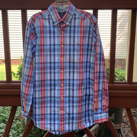 Vineyard Vines Red Slim Fit Whale Shirt, Red White Blue, M - Picture 4 of 8